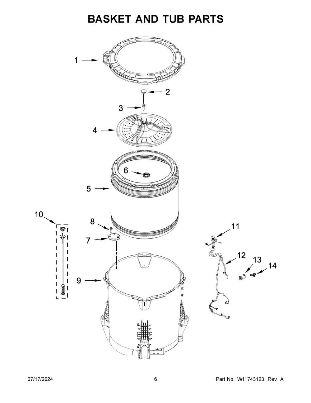 04 - Basket And Tub Parts Diagram and Parts List for MVW5430MW2  Whirlpool Washer