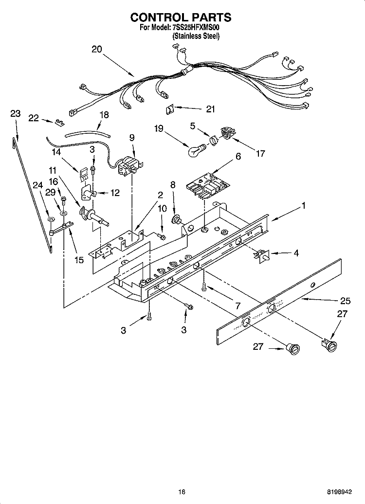 CONTROL PARTS Diagram and Parts List for 7SS25HFXMS00  Whirlpool Refrigerator