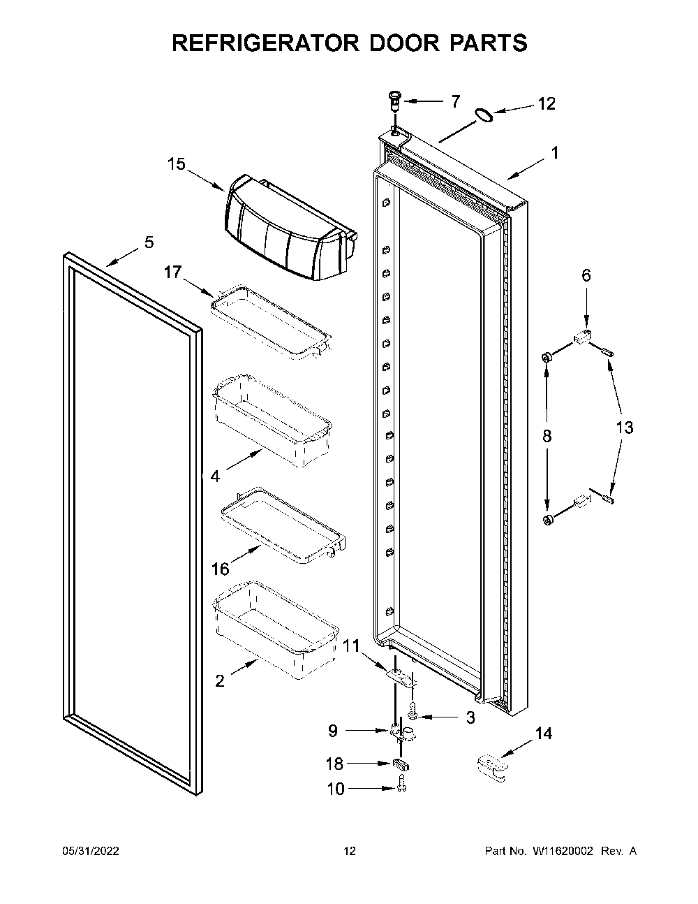 Refrigerator Door Parts Diagram and Parts List for KRSC703HPS04  KitchenAid Refrigerator