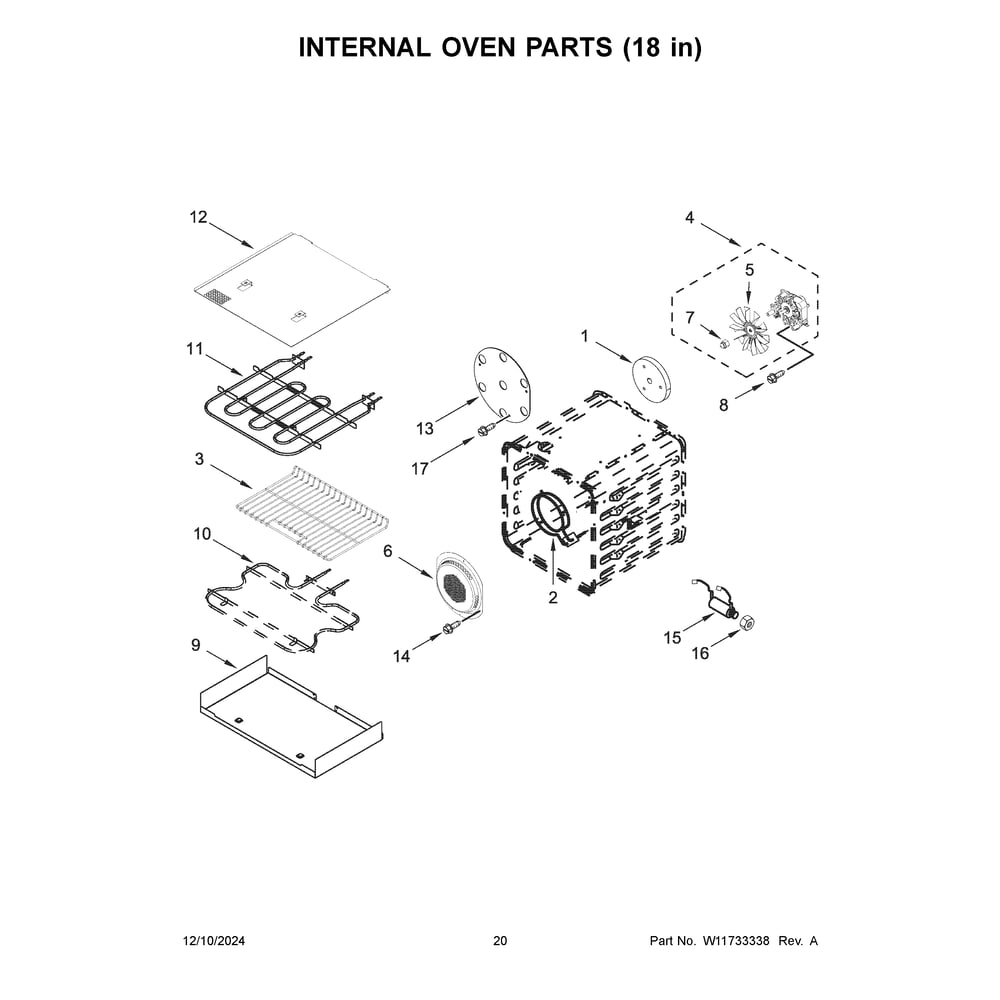 Internal Oven Parts (18 In) Diagram and Parts List for KFDC558JMH03  KitchenAid Range