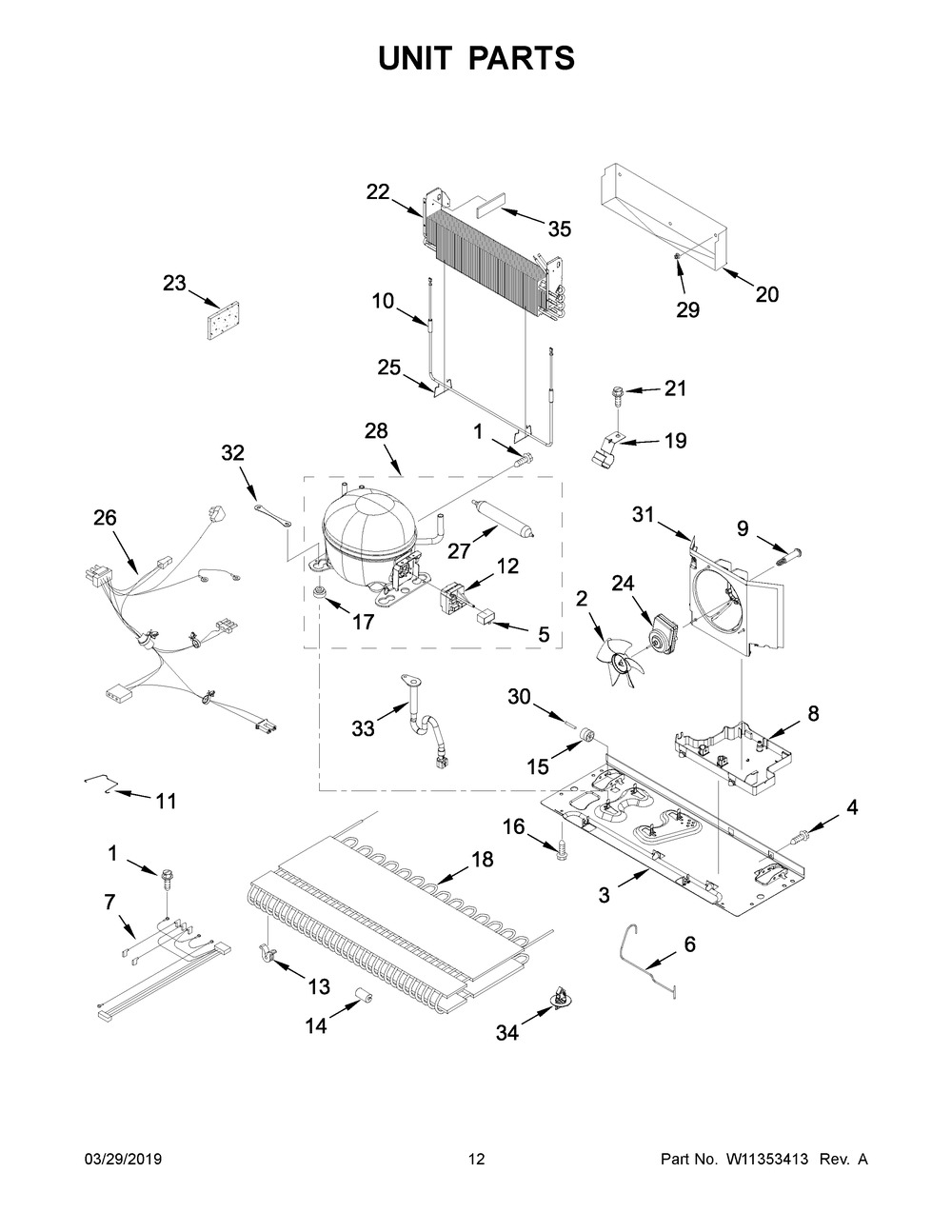 Unit Parts Diagram and Parts List for WRF540CWHV01  Whirlpool Refrigerator