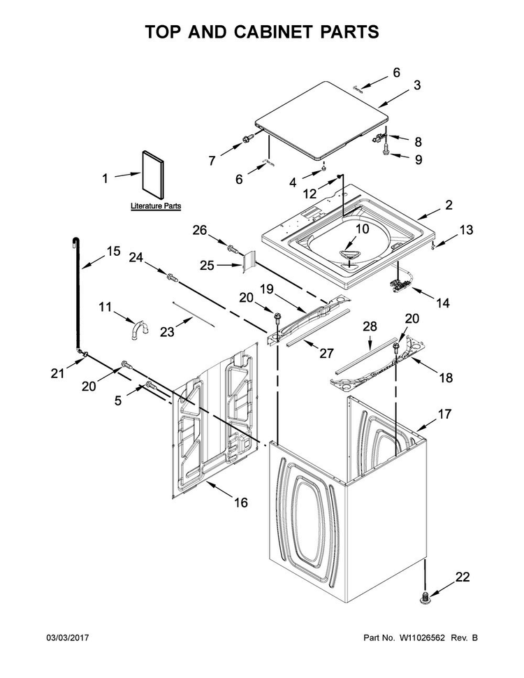 Top And Cabinet Parts Diagram and Parts List for 4KWTW4815FW0  Whirlpool Washer