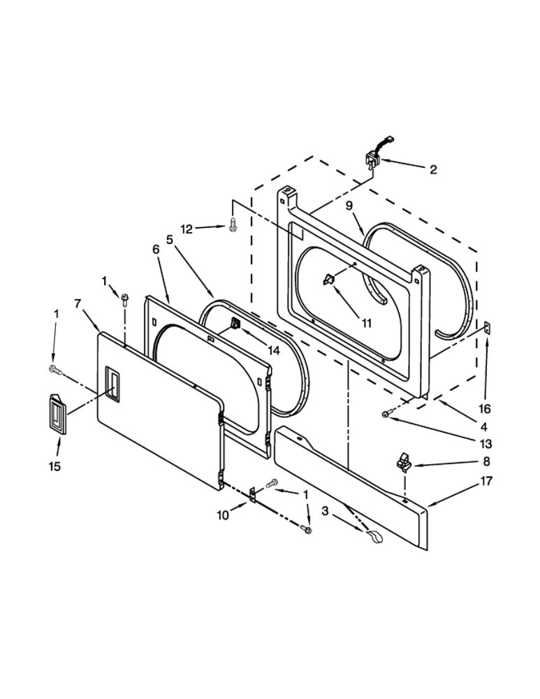 Dryer Front Panel And Door Parts Diagram and Parts List for WGT4027EW0  Whirlpool Washer Dryer Combo