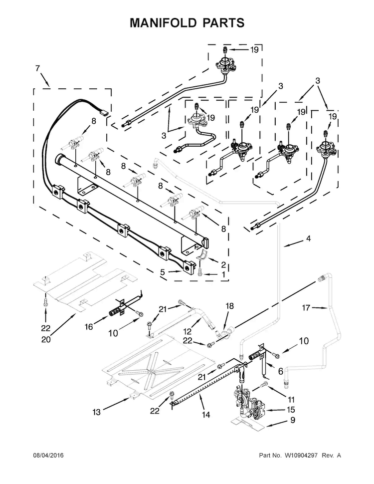 Manifold Parts Diagram and Parts List for WFG530S0ES1  Whirlpool Range