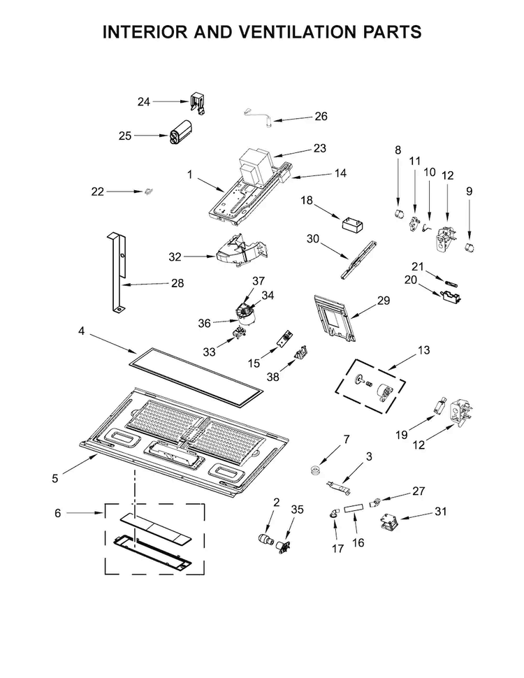 Interior And Ventilation Parts Diagram and Parts List for WMH73521CS5  Whirlpool Microwave