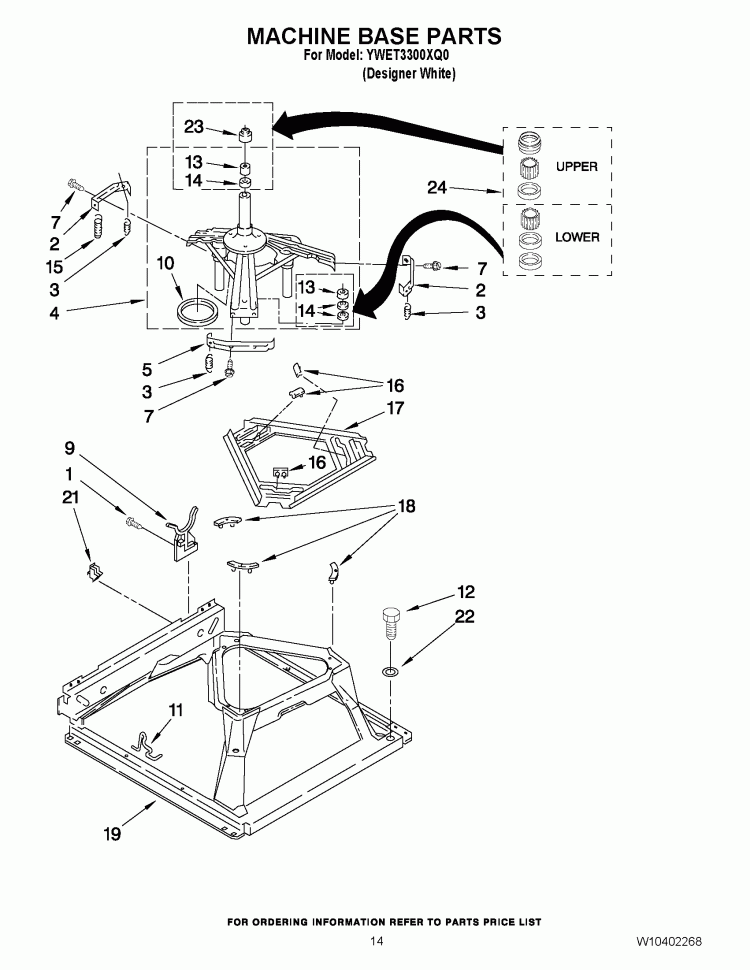 MACHINE BASE PARTS Diagram and Parts List for YWET3300XQ0  Whirlpool Washer Dryer Combo