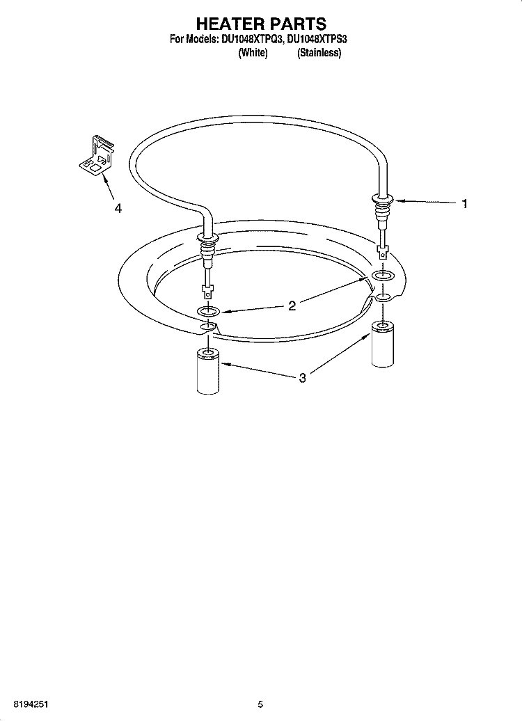 HEATER PARTS Diagram and Parts List for DU1048XTPS3  Whirlpool Dishwasher