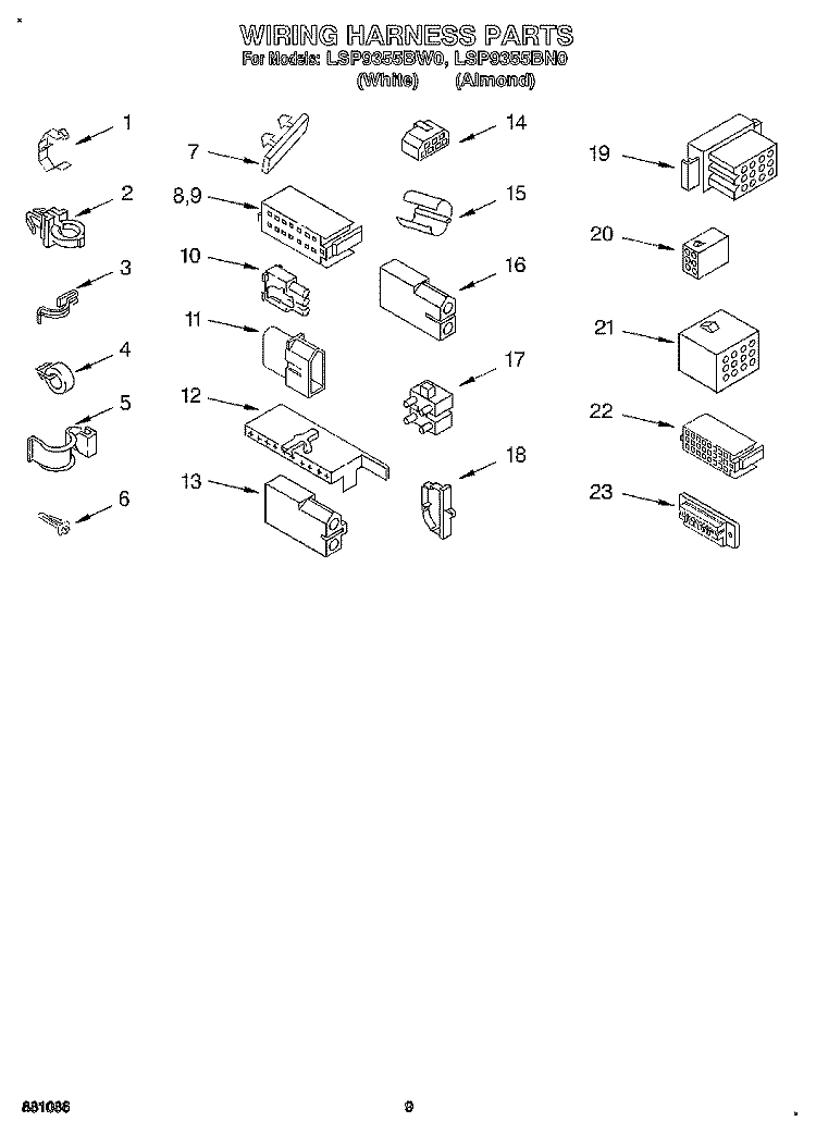 WIRING HARNESS Diagram and Parts List for LSP9355BW0  Whirlpool Washer