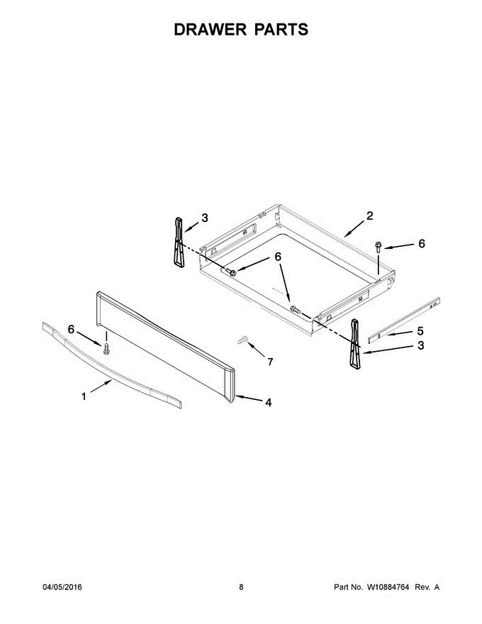 05 - Drawer Parts Diagram and Parts List for YWEE745H0FE0  Whirlpool Range