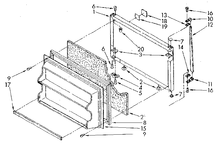 Freezer Door Diagram and Parts List for ET16JKYSM01  Whirlpool Refrigerator