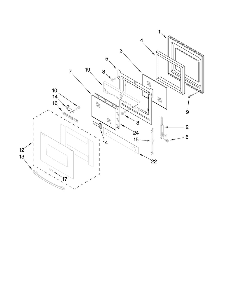 Oven Door Parts Diagram and Parts List for RBS305PVT02  Whirlpool Wall Oven
