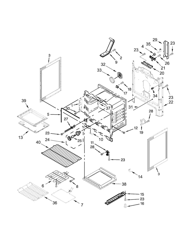 Chassis Parts Diagram and Parts List for WFE540H0EB0  Whirlpool Range