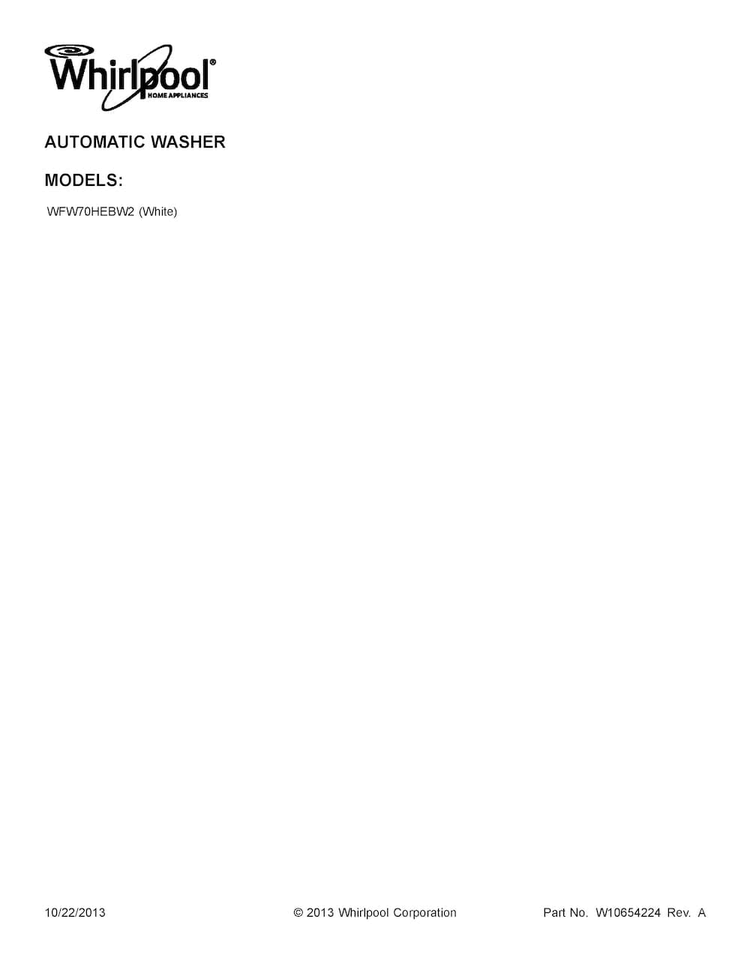 Cover Sheet Diagram and Parts List for WFW70HEBW2  Whirlpool Washer