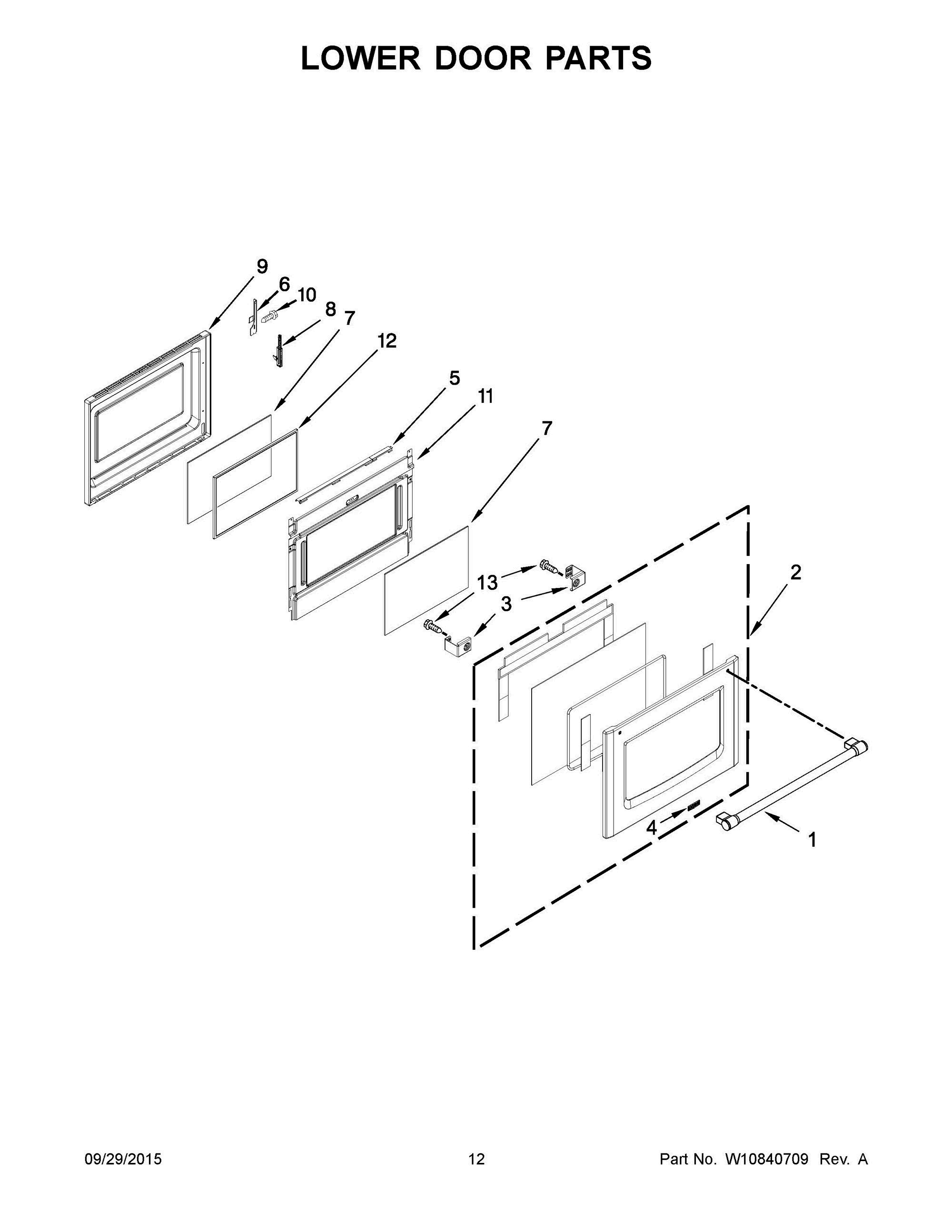07 - LOWER DOOR PARTS Diagram and Parts List for YMET8820DS02  Whirlpool Range