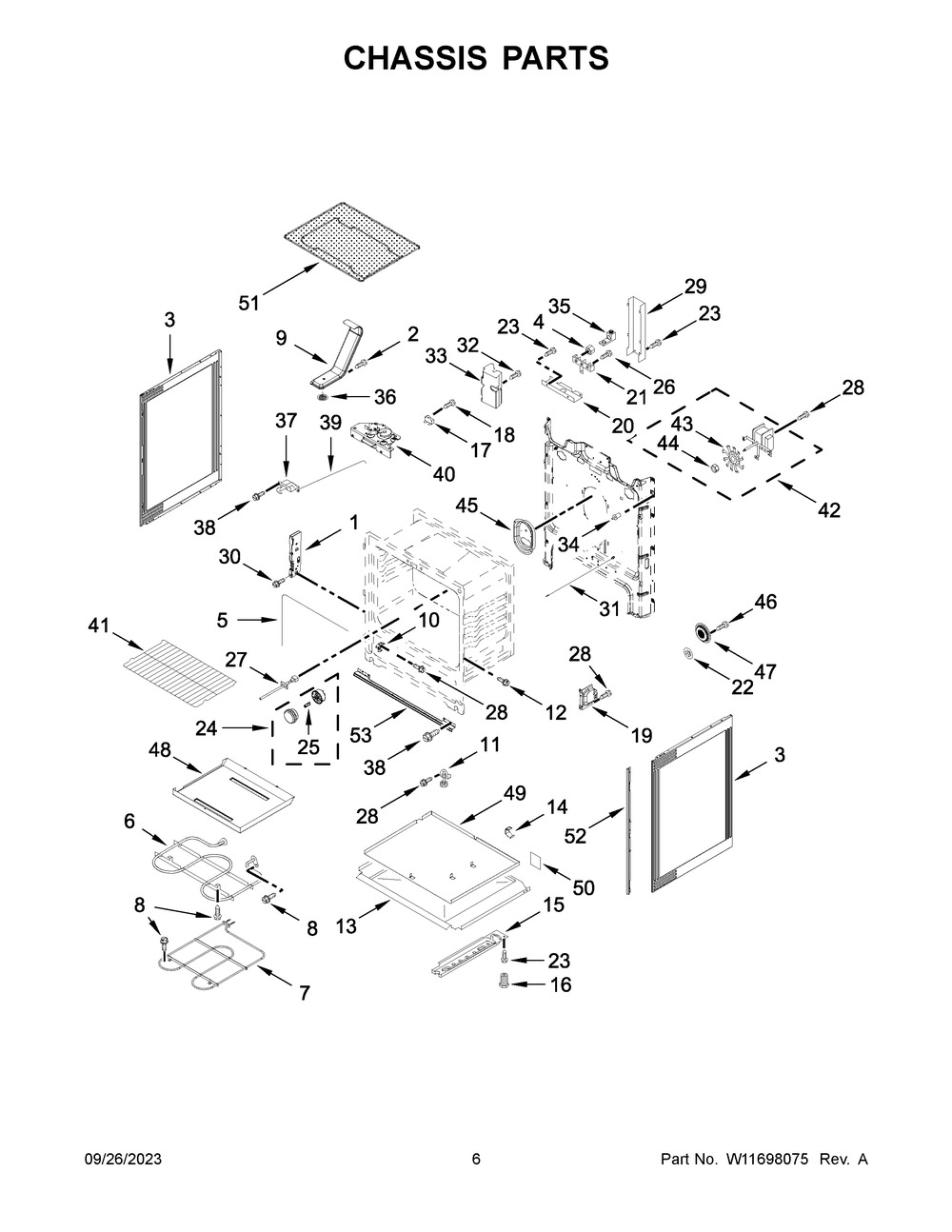Chassis Parts Diagram and Parts List for WFE535S0LZ3  Whirlpool Range