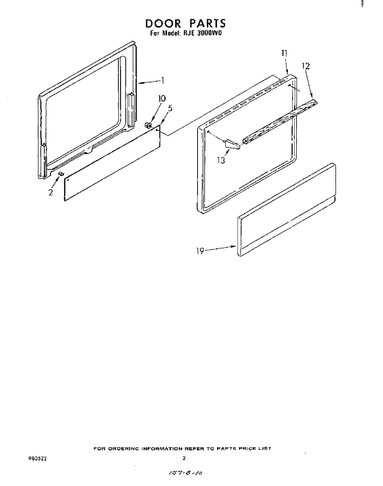 DOOR Diagram and Parts List for RJE3000W0  Whirlpool Range