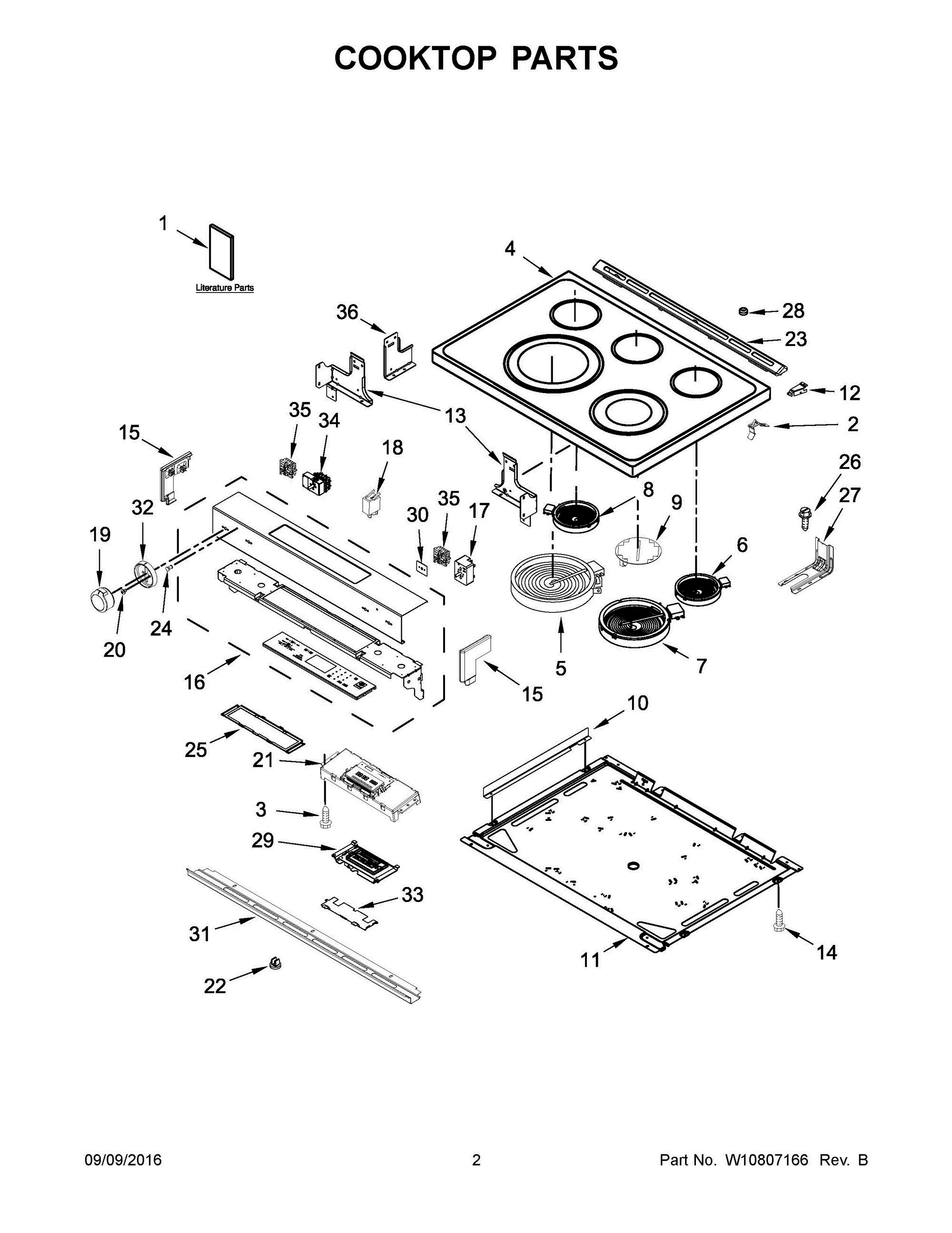 02 - COOKTOP PARTS Diagram and Parts List for YKSEB900EBL0  Whirlpool Range