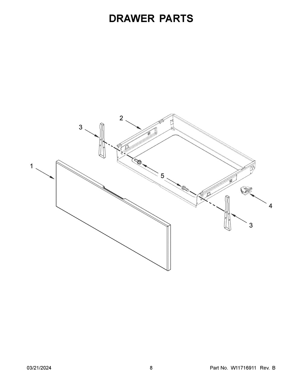 Drawer Parts Diagram and Parts List for WEC310S0LS3  Whirlpool Range