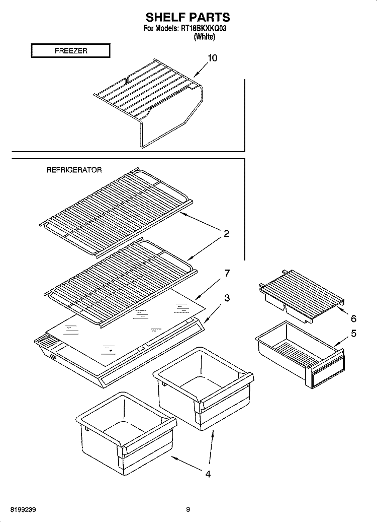 SHELF PARTS, OPTIONAL PARTS Diagram and Parts List for RT18BKXKQ03  Roper Refrigerator