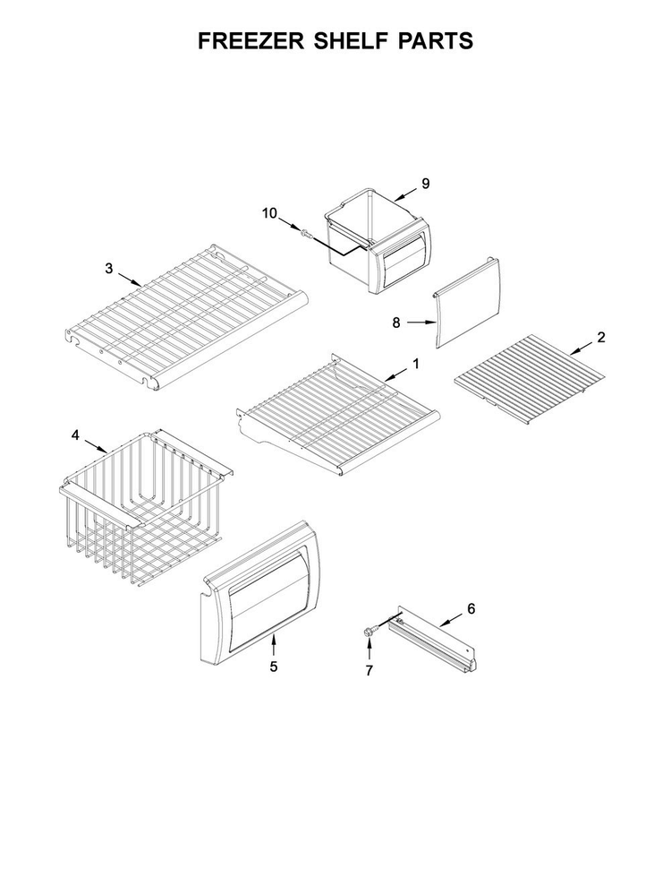 Freezer Shelf Parts Diagram and Parts List for KBSN608EBS00  KitchenAid Refrigerator