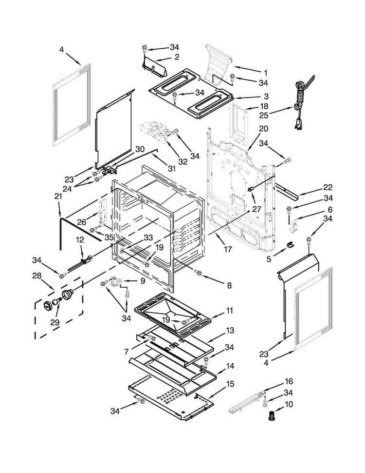 Chassis Parts Diagram and Parts List for WFG524SLAW2  Whirlpool Range