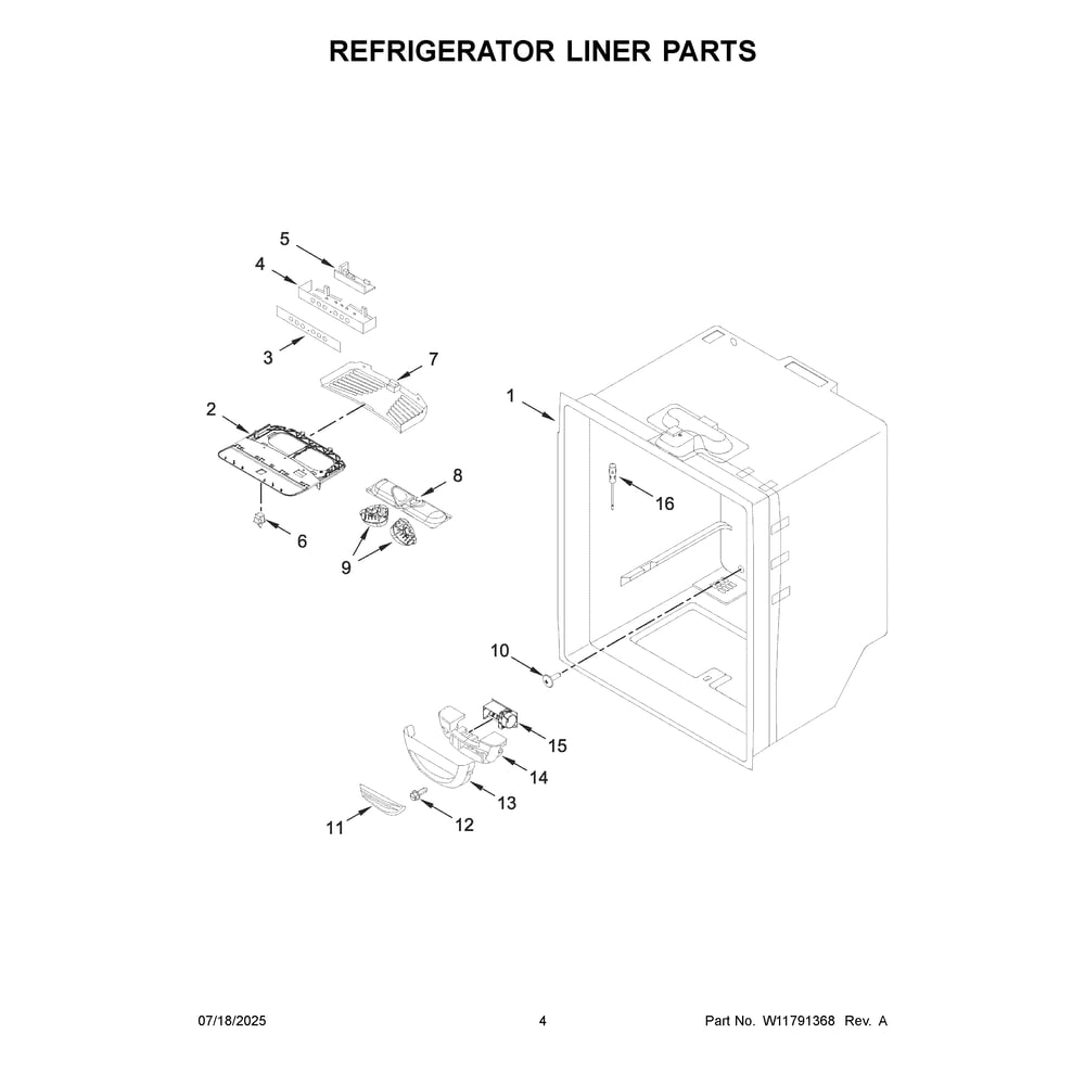 Refrigerator Liner Parts Diagram and Parts List for KRBL109ESS06  KitchenAid Refrigerator