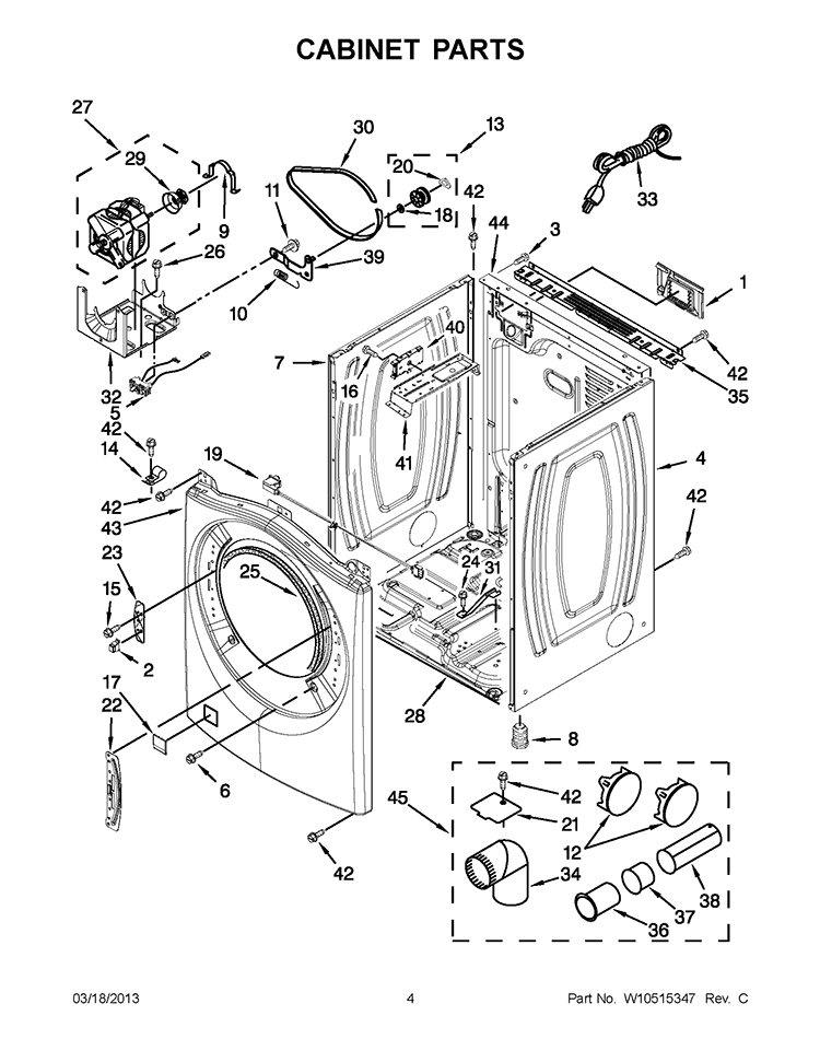 CABINET PARTS Diagram and Parts List for WGD94HEAW0  Whirlpool Dryer