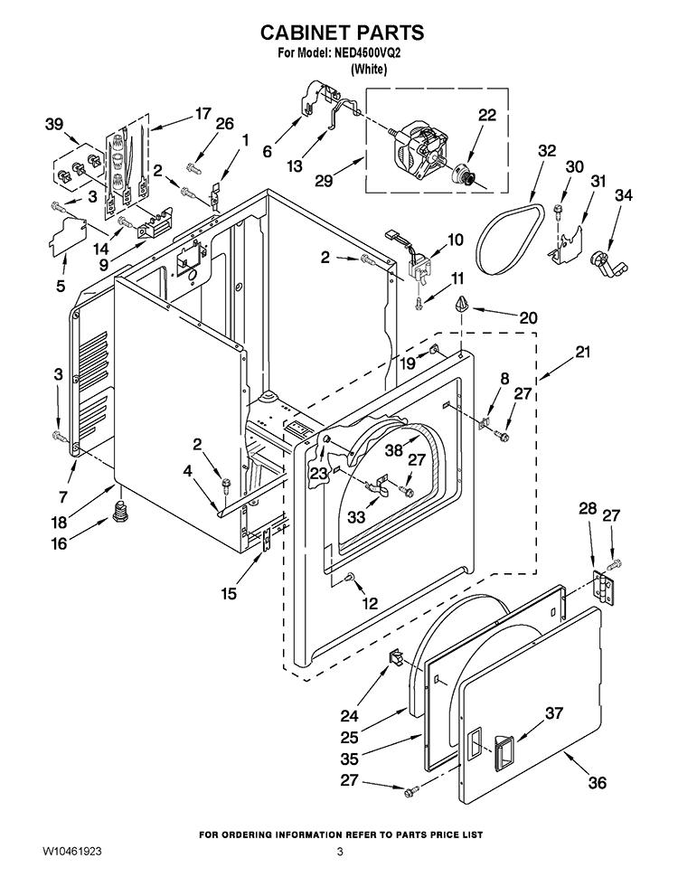 CABINET PARTS Diagram and Parts List for NED4500VQ2  Whirlpool Dryer