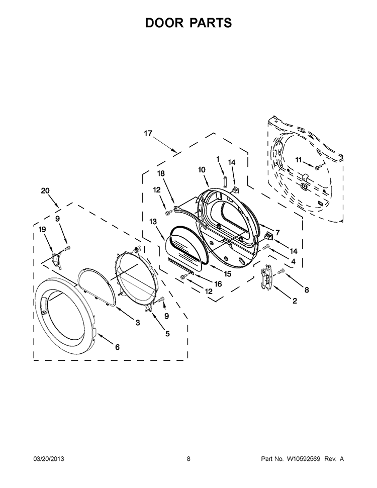 DOOR PARTS Diagram and Parts List for YIED7300WW2  Inglis Dryer