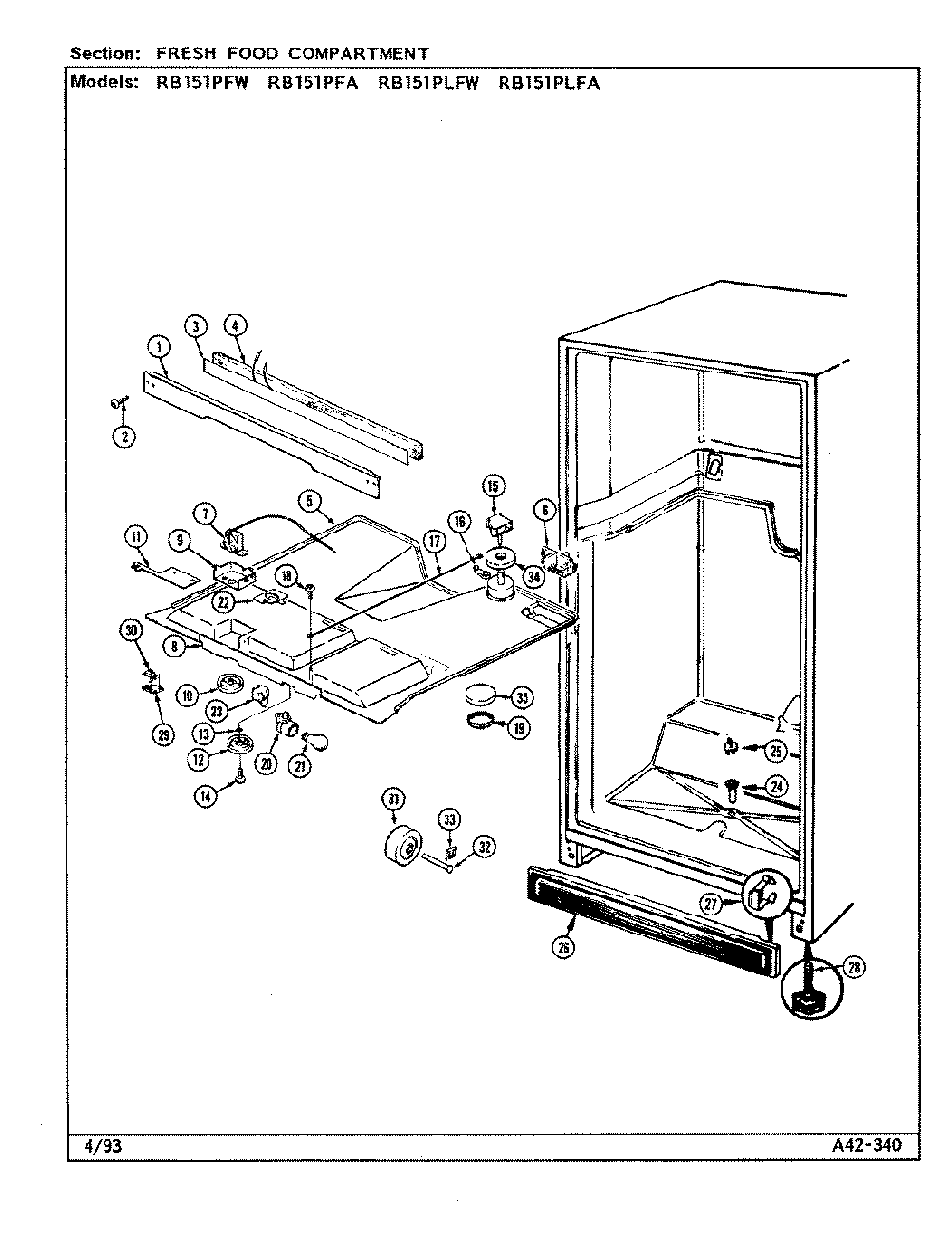 03 - Fresh Food Compartment Diagram and Parts List for RB151PLFA  Whirlpool Refrigerator