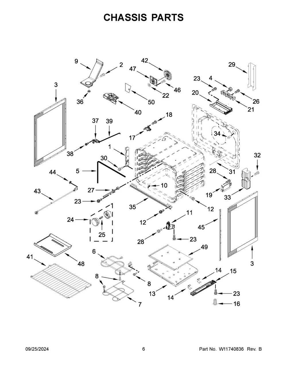 04 - Chassis Parts Diagram and Parts List for YWFES5030RW0  Whirlpool Range