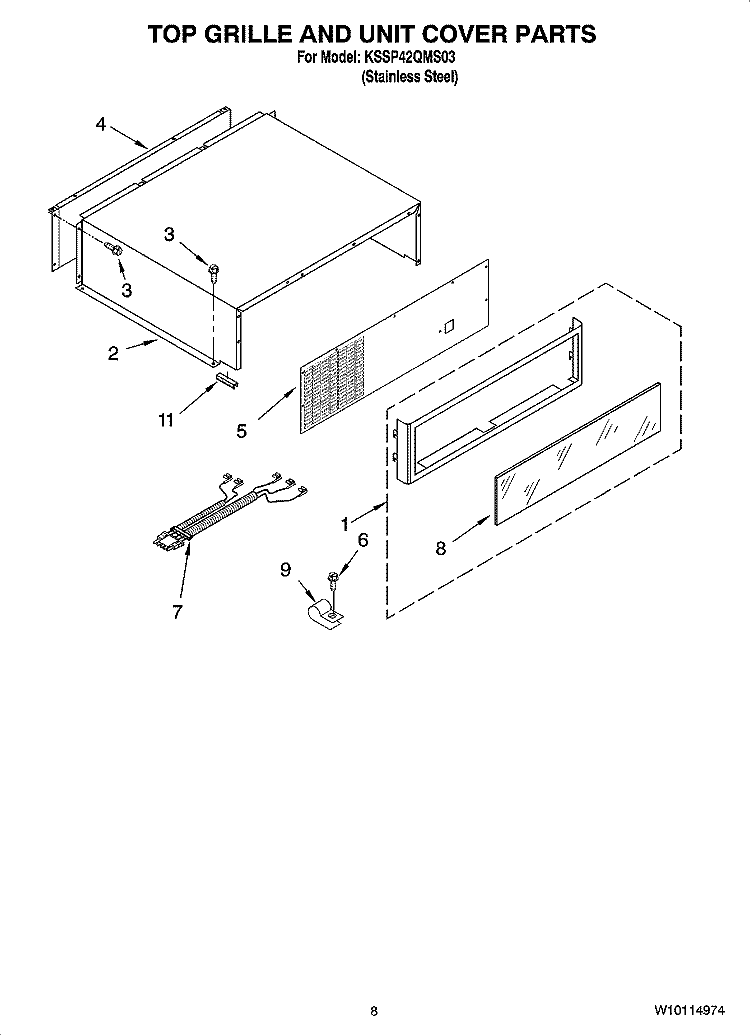 TOP GRILLE AND UNIT COVER PARTS Diagram and Parts List for KSSP42QMS03  KitchenAid Refrigerator