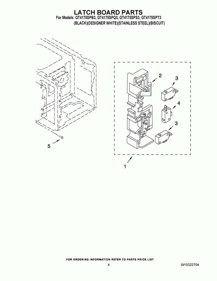 LATCH BOARD PARTS Diagram and Parts List for GT4175SPS3  Whirlpool Microwave