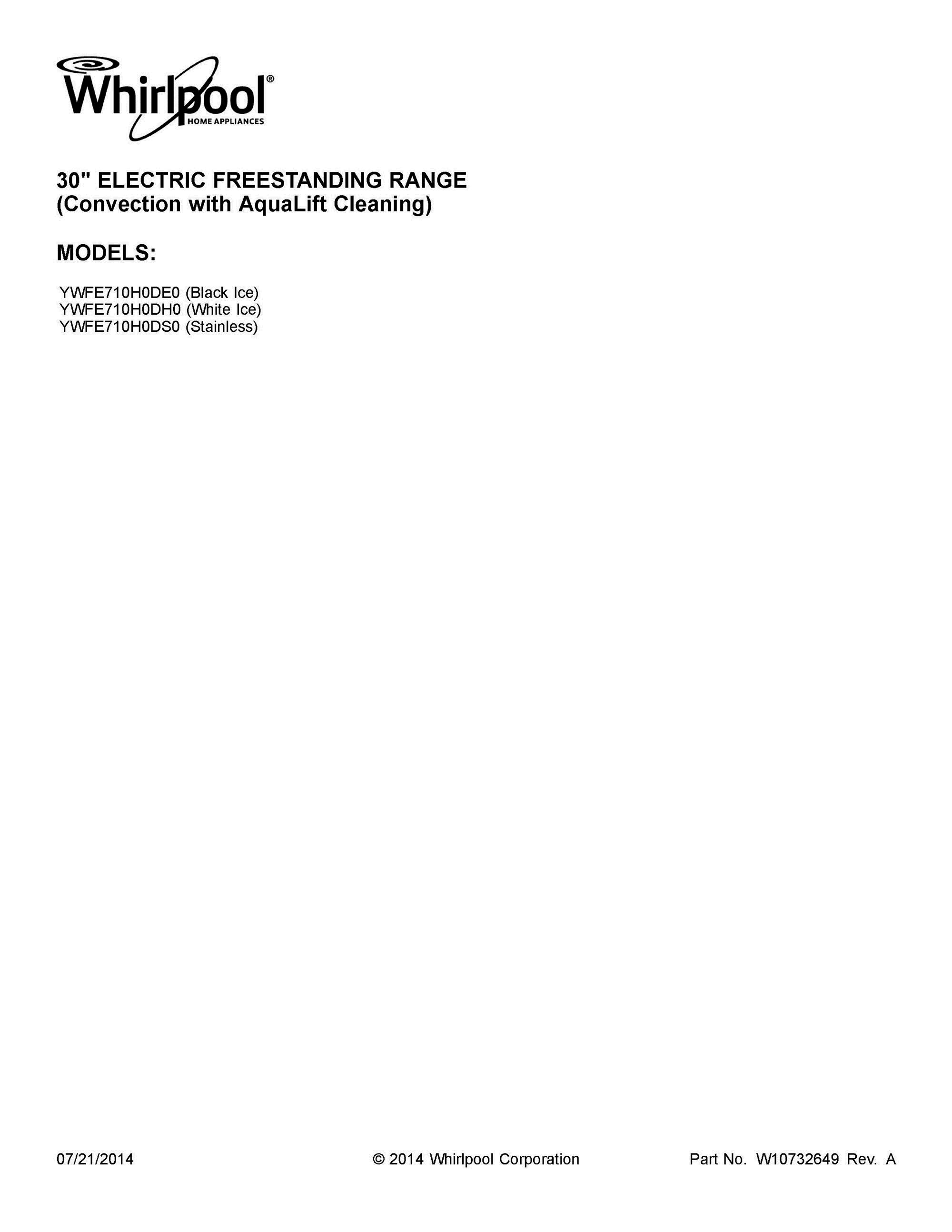 01 - COVER SHEET Diagram and Parts List for YWFE710H0DS0  Whirlpool Range