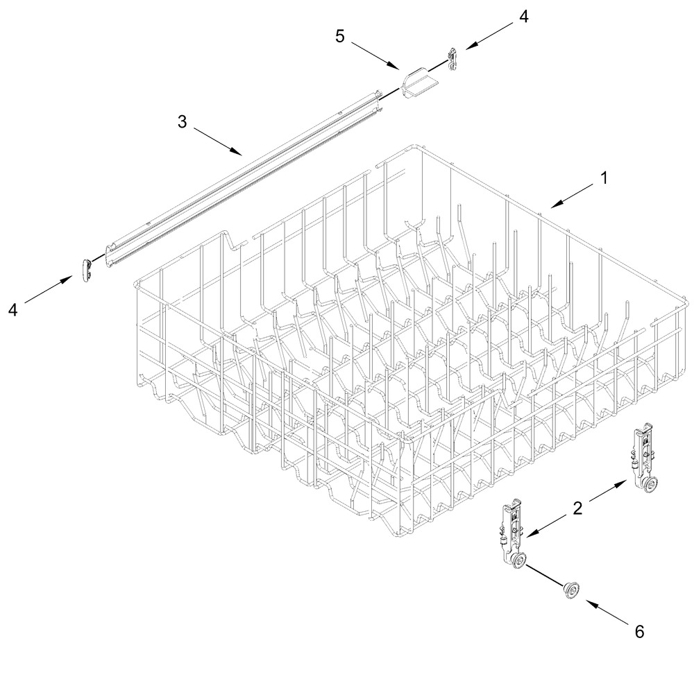 Upper Rack And Track Parts Diagram and Parts List for ADFS2524RZ0  Whirlpool Dishwasher