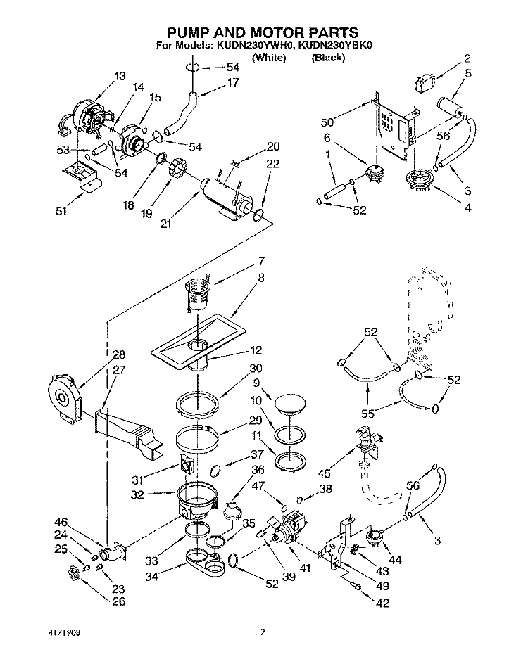 PUMP AND MOTOR Diagram and Parts List for KUDN230YWH0  KitchenAid Dishwasher
