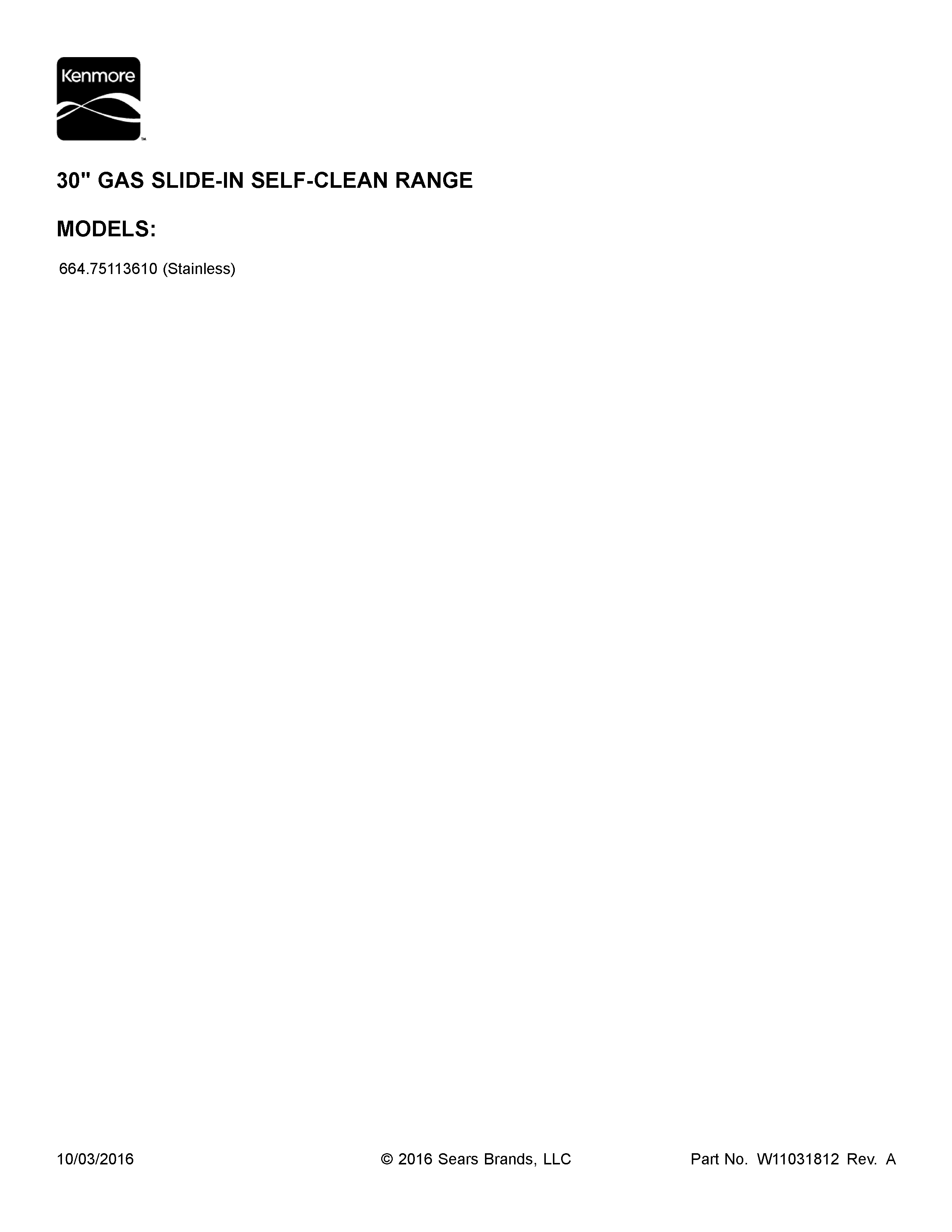 Cover Sheet Diagram and Parts List for 66475113610  Kenmore Range