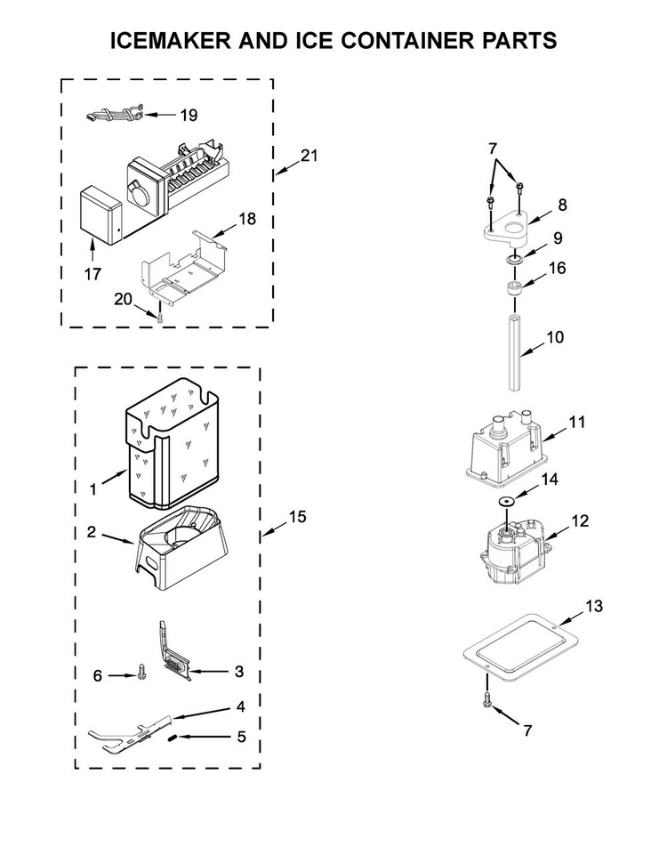 Icemaker And Ice Container Parts Diagram and Parts List for KBSD602ESS01  KitchenAid Refrigerator