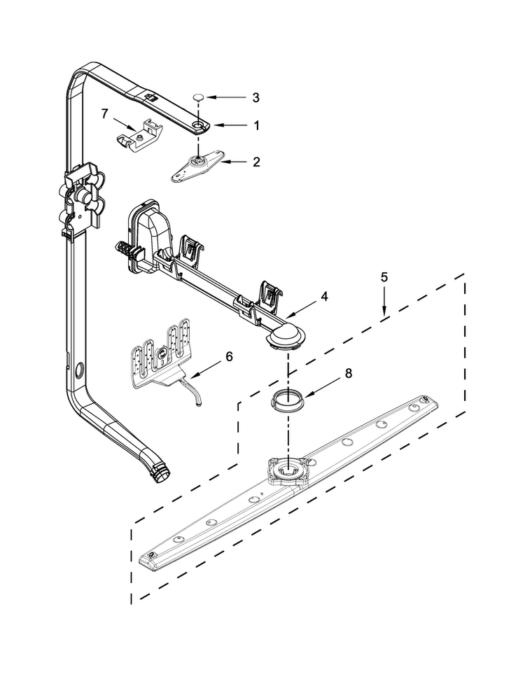 Upper Wash And Rinse Parts Diagram and Parts List for KUDE48FXPA6  KitchenAid Dishwasher