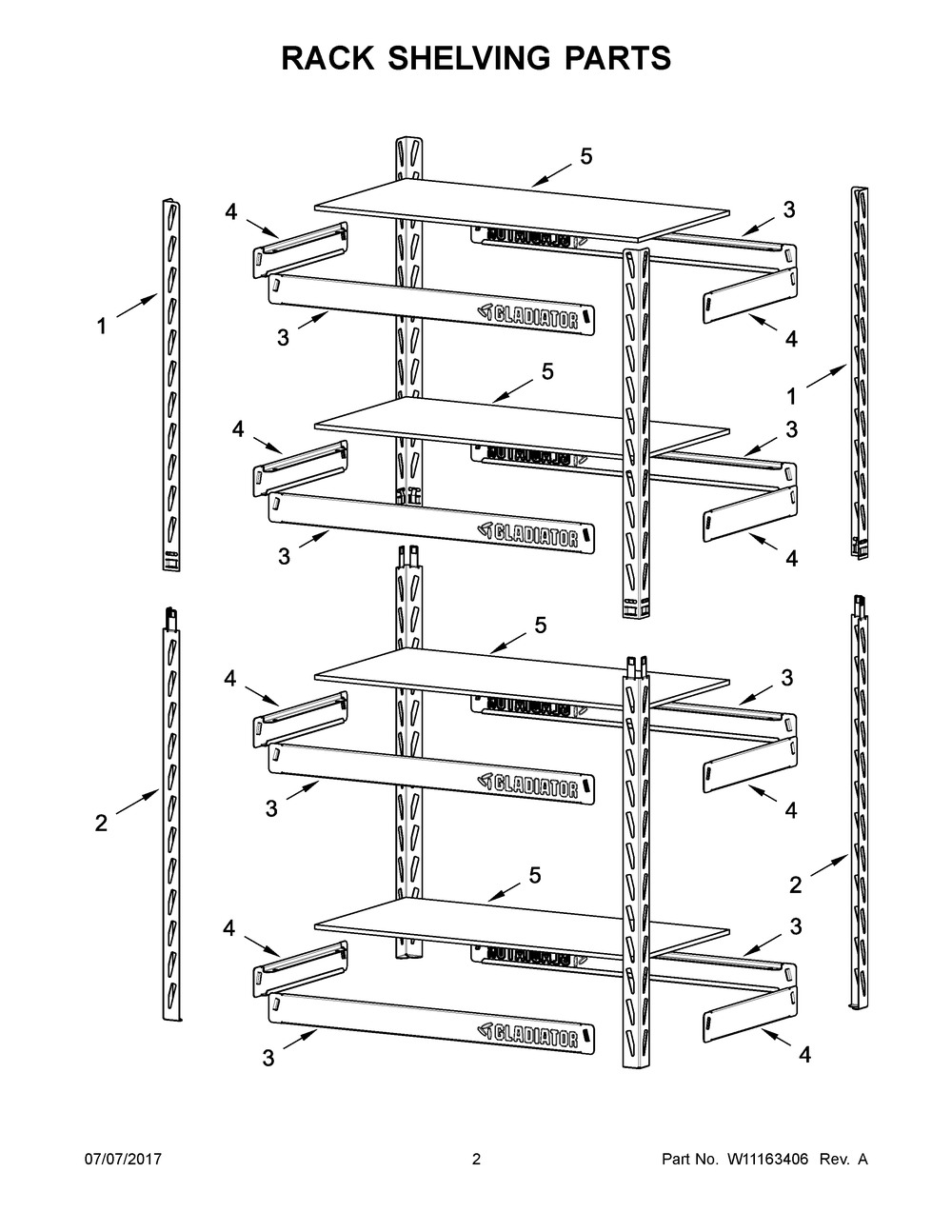 Rack Shelving Parts Diagram and Parts List for YGAC304RGG0  Whirlpool Laundry Accessories