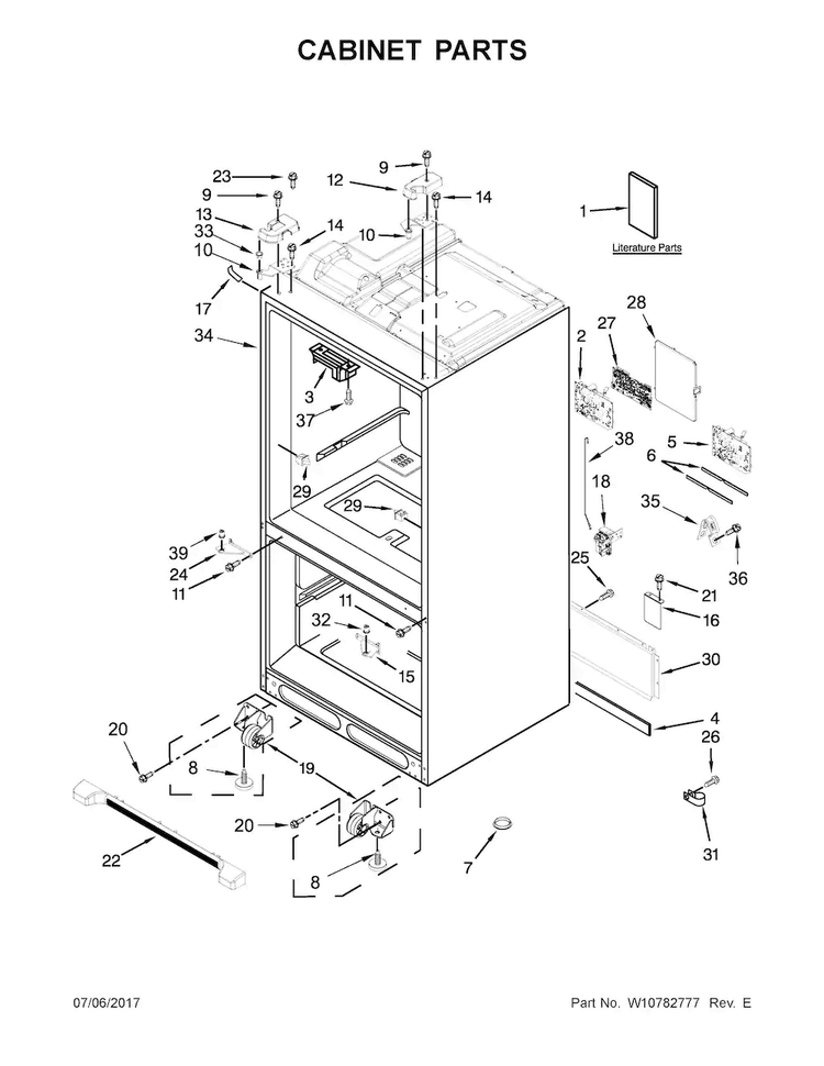 Cabinet Parts Diagram and Parts List for WRV986FDEM00  Whirlpool Refrigerator