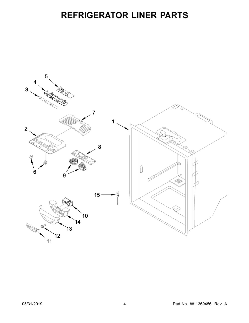 Refrigerator Liner Parts Diagram and Parts List for WRB329RFBM01  Whirlpool Refrigerator