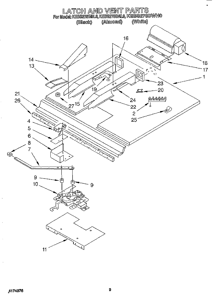 LATCH AND VENT Diagram and Parts List for KEBS278BBL0  KitchenAid Wall Oven