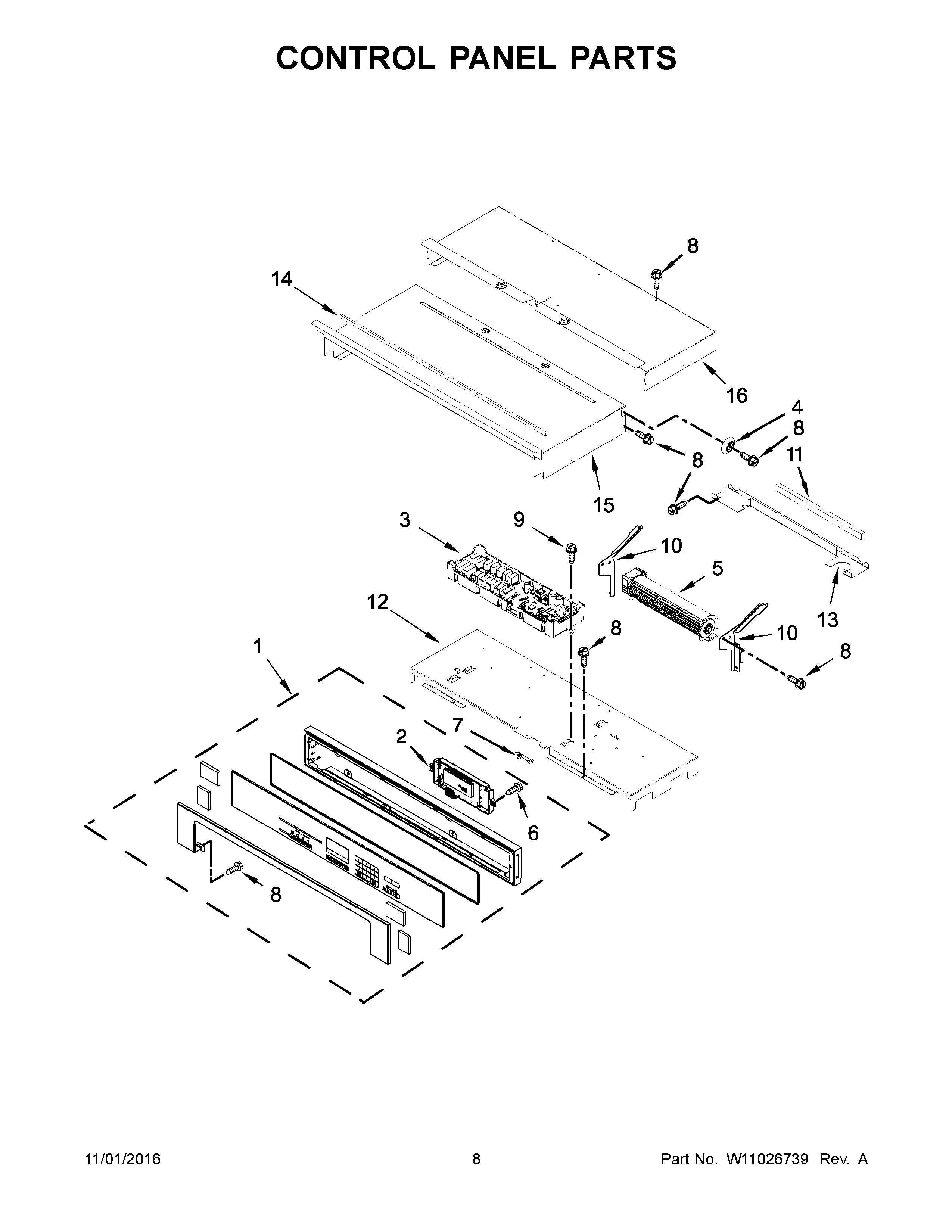 Control Panel Parts Diagram and Parts List for IBS550DS02  Whirlpool Wall Oven