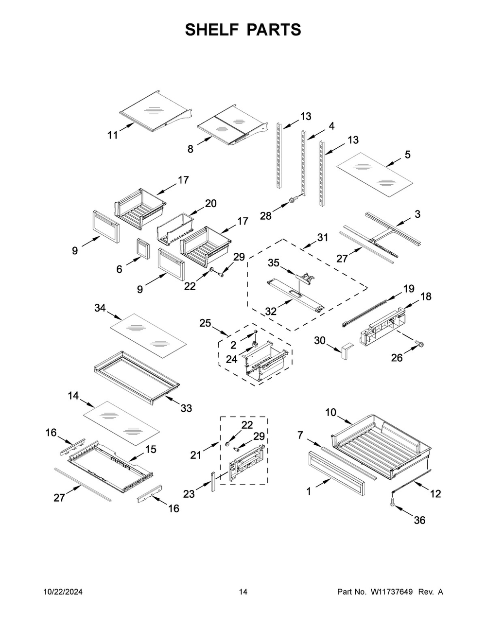 08 - Shelf Parts Diagram and Parts List for WRF767SDHV05  Whirlpool Refrigerator