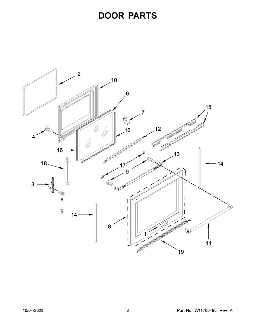 Door Parts Diagram and Parts List for KFEG500ESS7  KitchenAid Range
