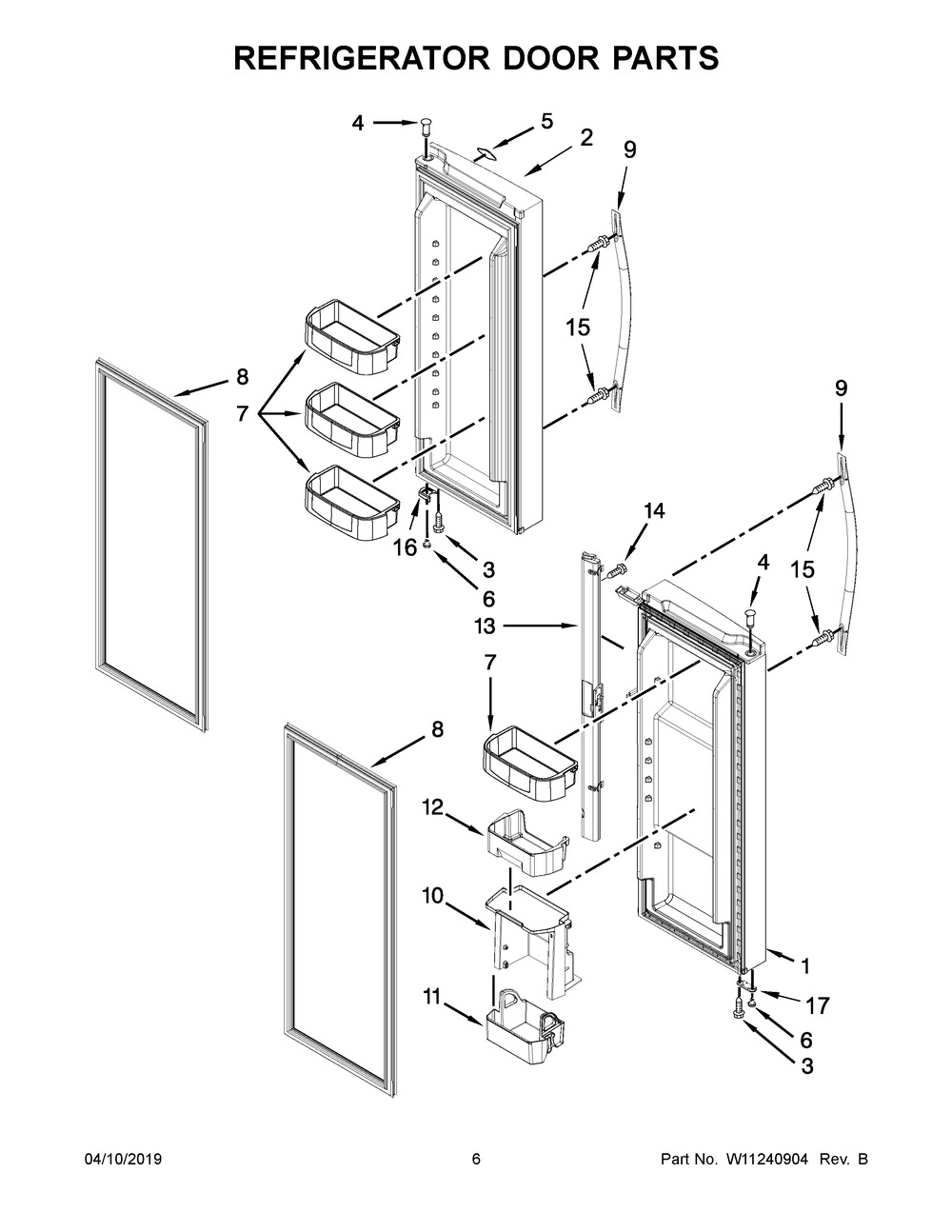 Refrigerator Door Parts Diagram and Parts List for WRF560SEHV00  Whirlpool Refrigerator