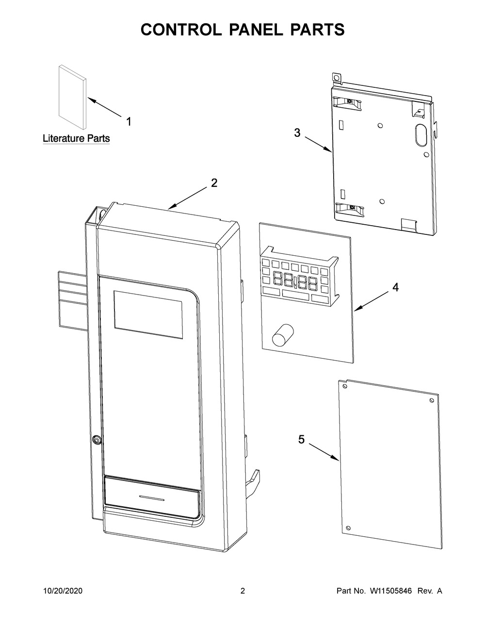 Control Panel Parts Diagram and Parts List for YWML35011KS0  Whirlpool Microwave Oven Combo