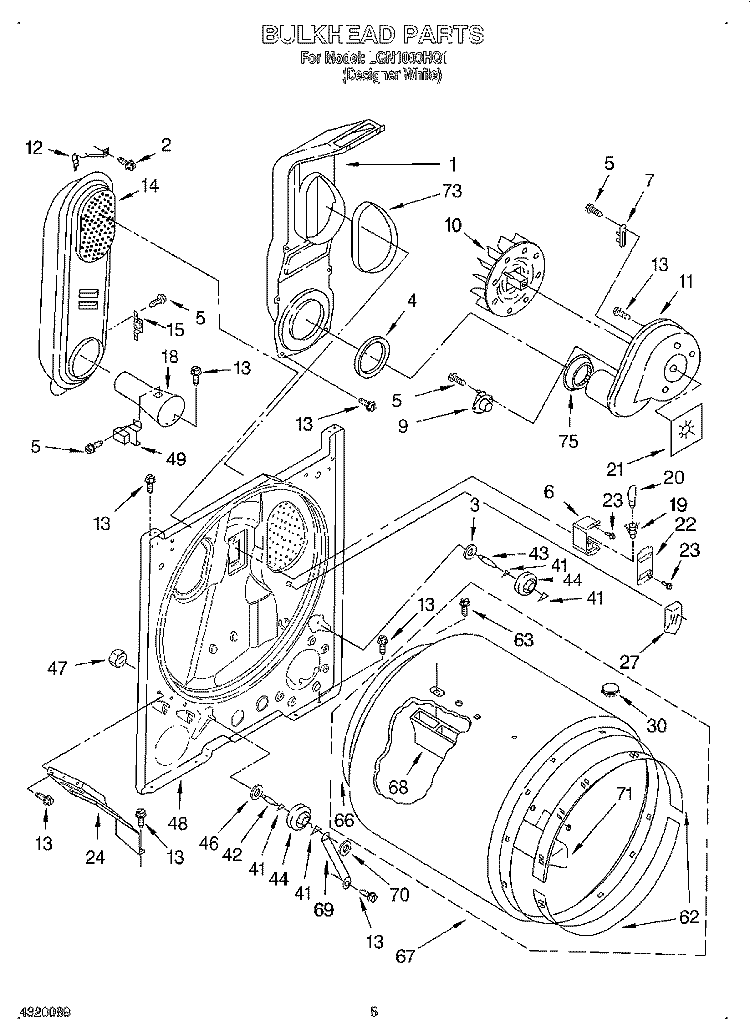 BULKHEAD Diagram and Parts List for LGN1000HQ1  Whirlpool Dryer