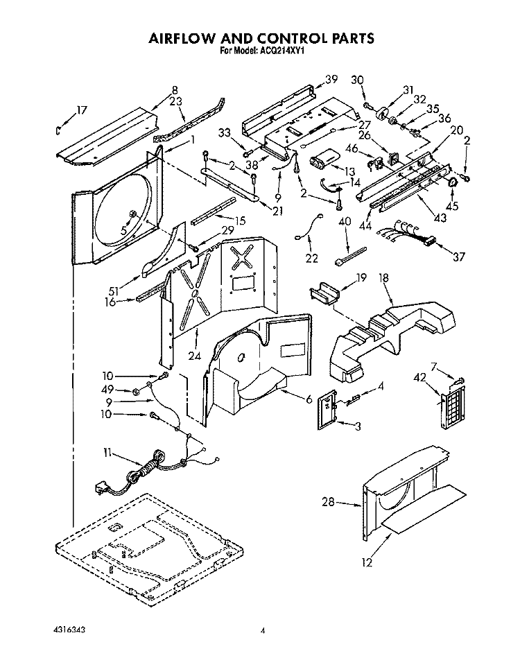 AIRFLOW AND CONTROL Diagram and Parts List for ACQ214XY1  Whirlpool Air Conditioner